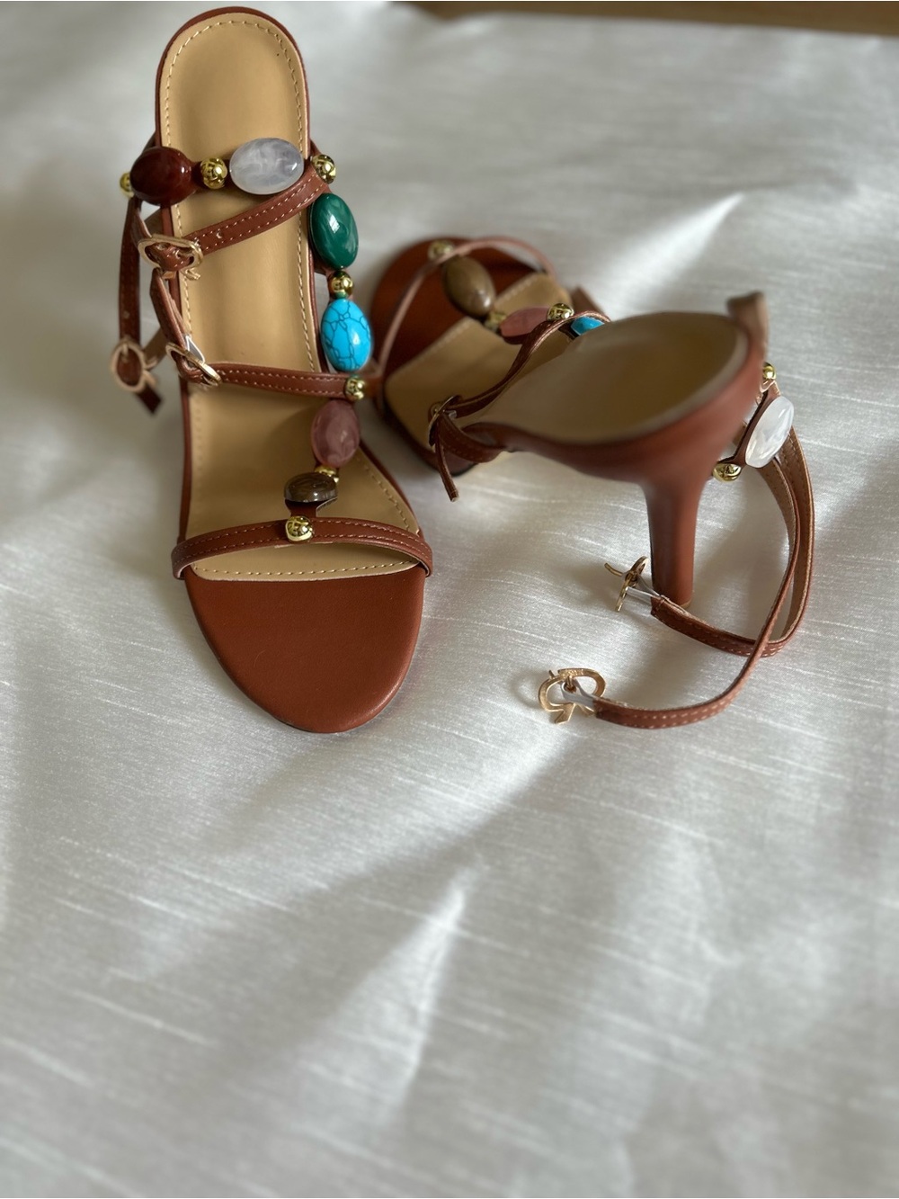Brown Beaded Strappy Heels - Women's Dress Sandals NWOT